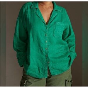Anthropologie Maeve Green Linen Button Down (L)